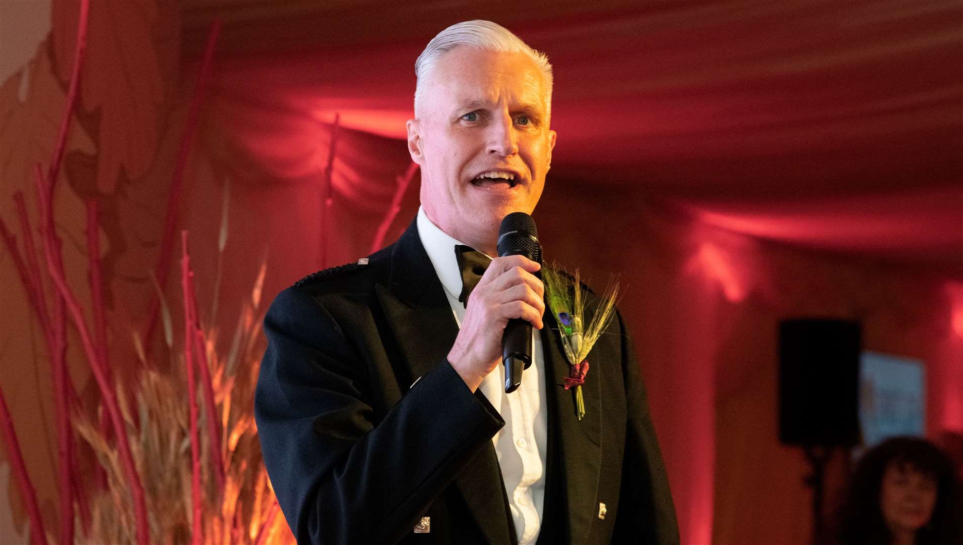 Master of Ceremony, Robert Lovie. Spirit of Speyside Whisky Festival Opening Dinner 2024 held at The Macallan Distillery Estate. Picture: Beth Taylor