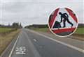 Temporary traffic lights on A96 by Huntly