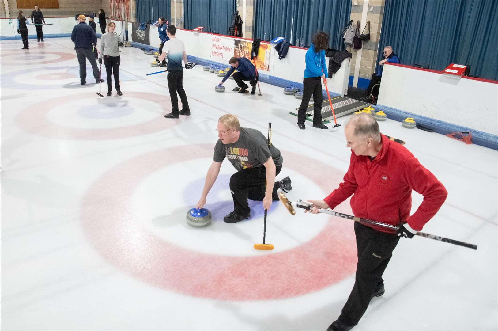 Competiton on the first afternoon of the tournament.14th annual Moray International Bonspiel - held at Moray Leisure Centre. Picture: Daniel Forsyth.