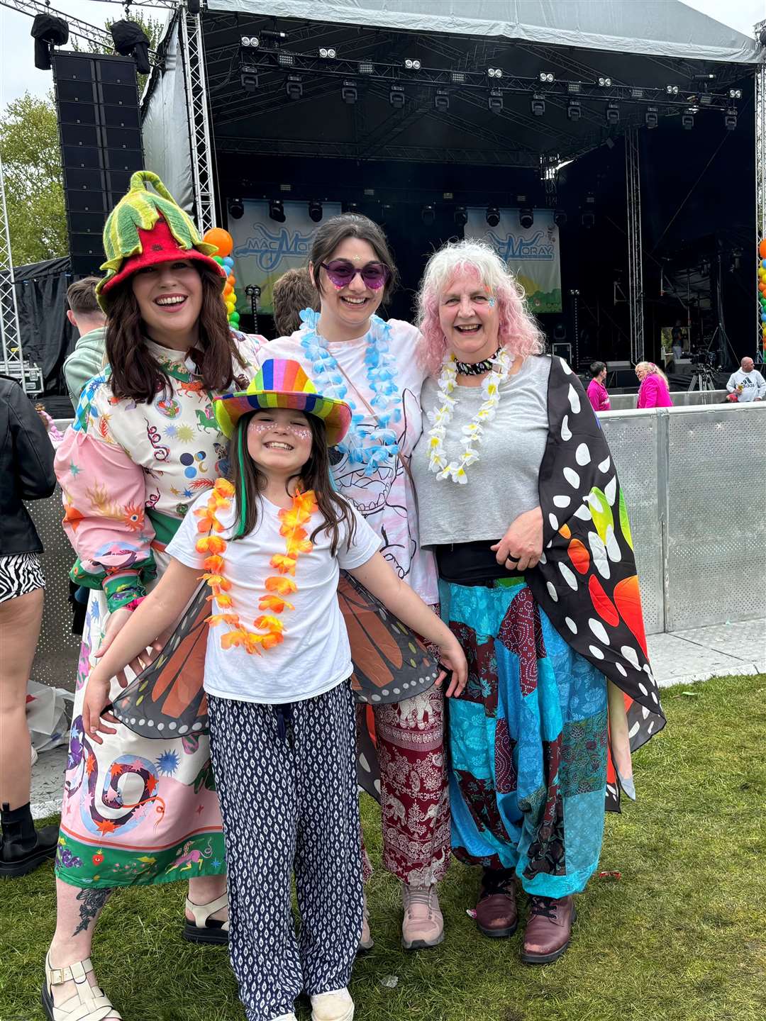 Marie Cook, with daughter Emmy, her cousin Sarah Frost-King and her aunt Kate Frost. Who are from Lossiemouth, Dunfermline and Auchtermuchty having a blast at MacMoray.