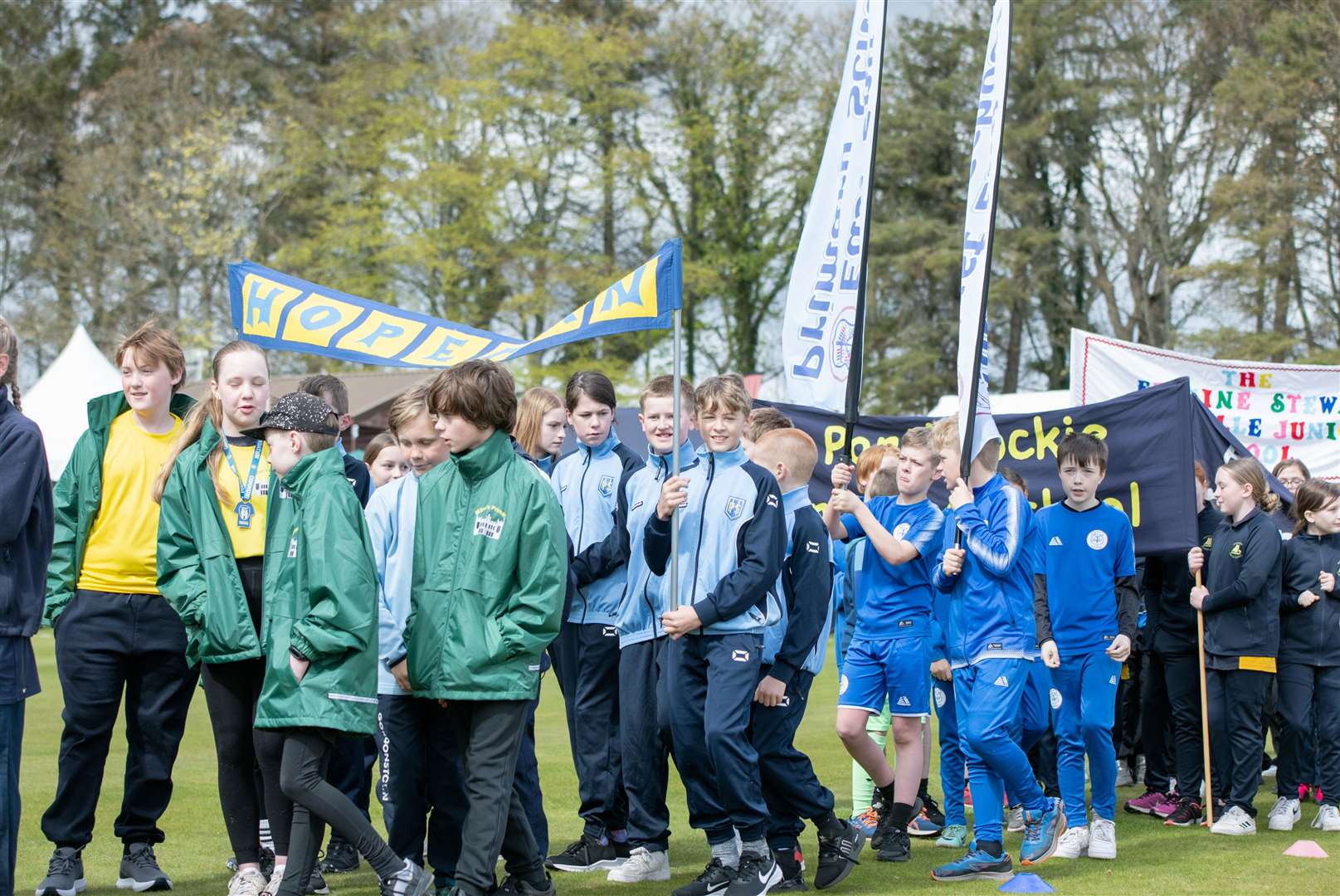 Primary Schools from across Moray - and further afield - gather for the official opening of the games. Picture: Daniel Forsyth.