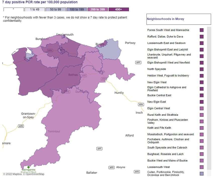 The spread of coronavirus throughout Moray is highlighted on this map.